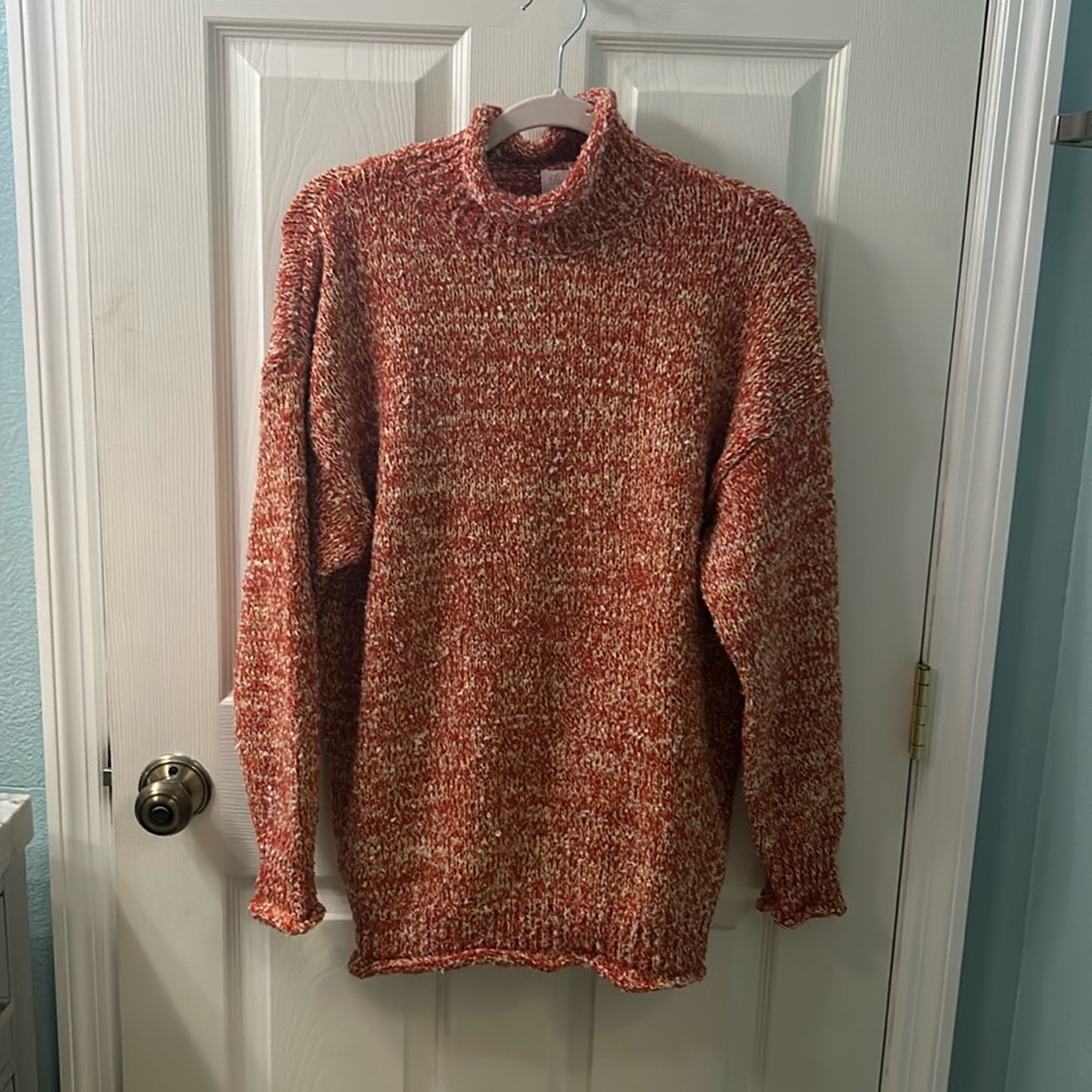Pink Lily Orange Multicolored Turtleneck Sweater